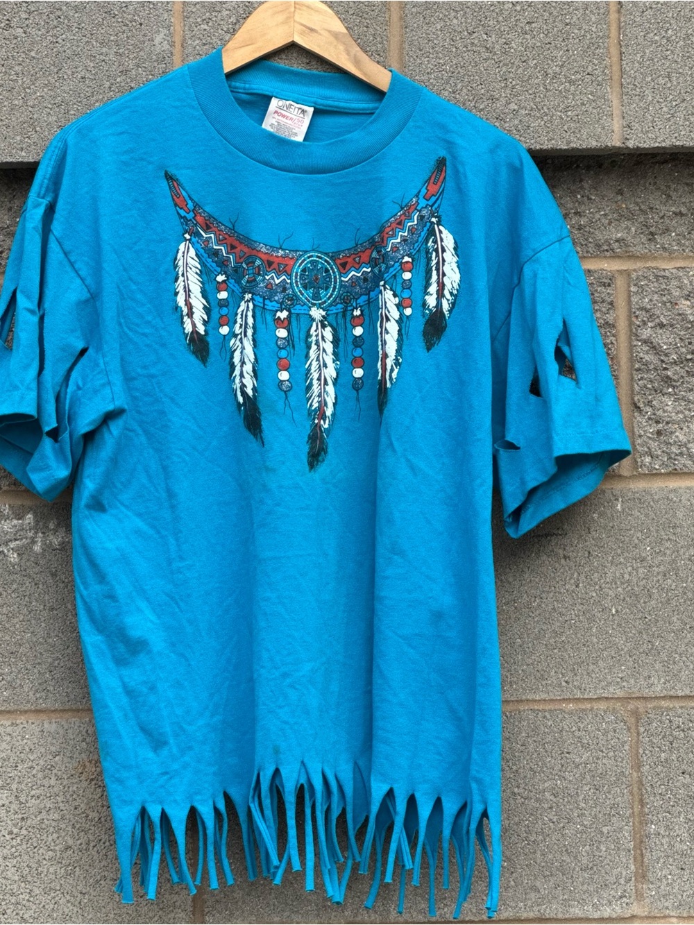 Women’s Vintage 90’s Oneita Feather Fringe Distressed Graphic Tee XL